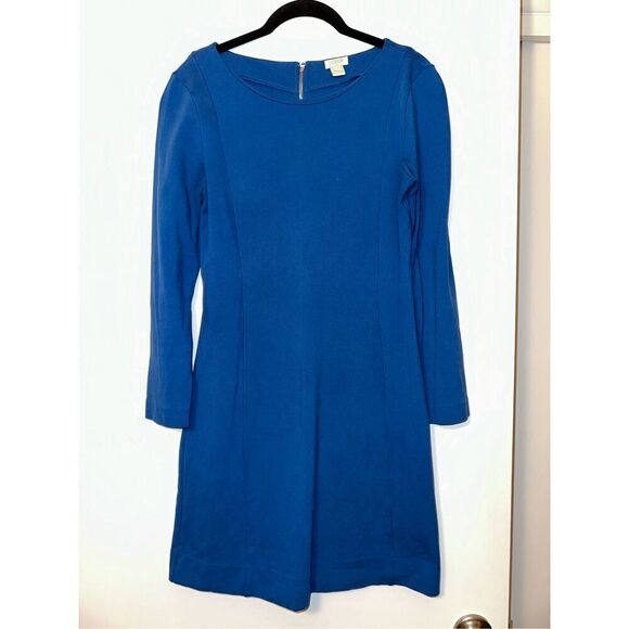 J. Crew Womens Long Sleeve Zipper Back Blue Knit Dress Size Small - Picture 1 of 13